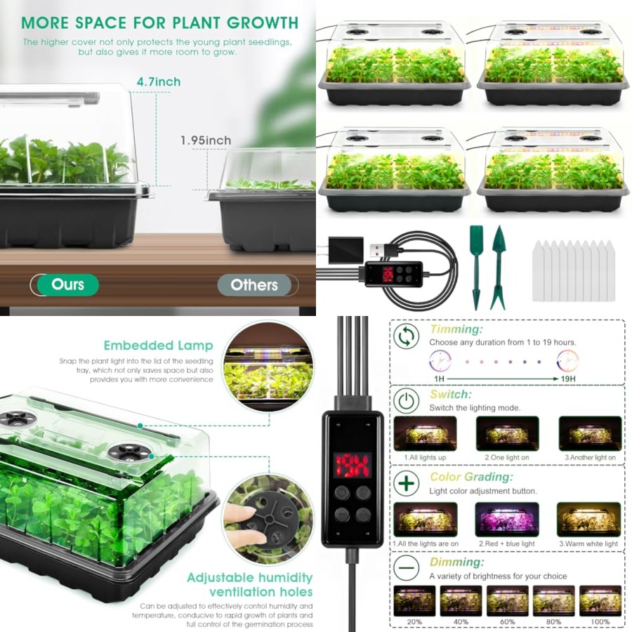 Seed Starter Tray with Grow Li - Humidity Dome Kit 评论和价格