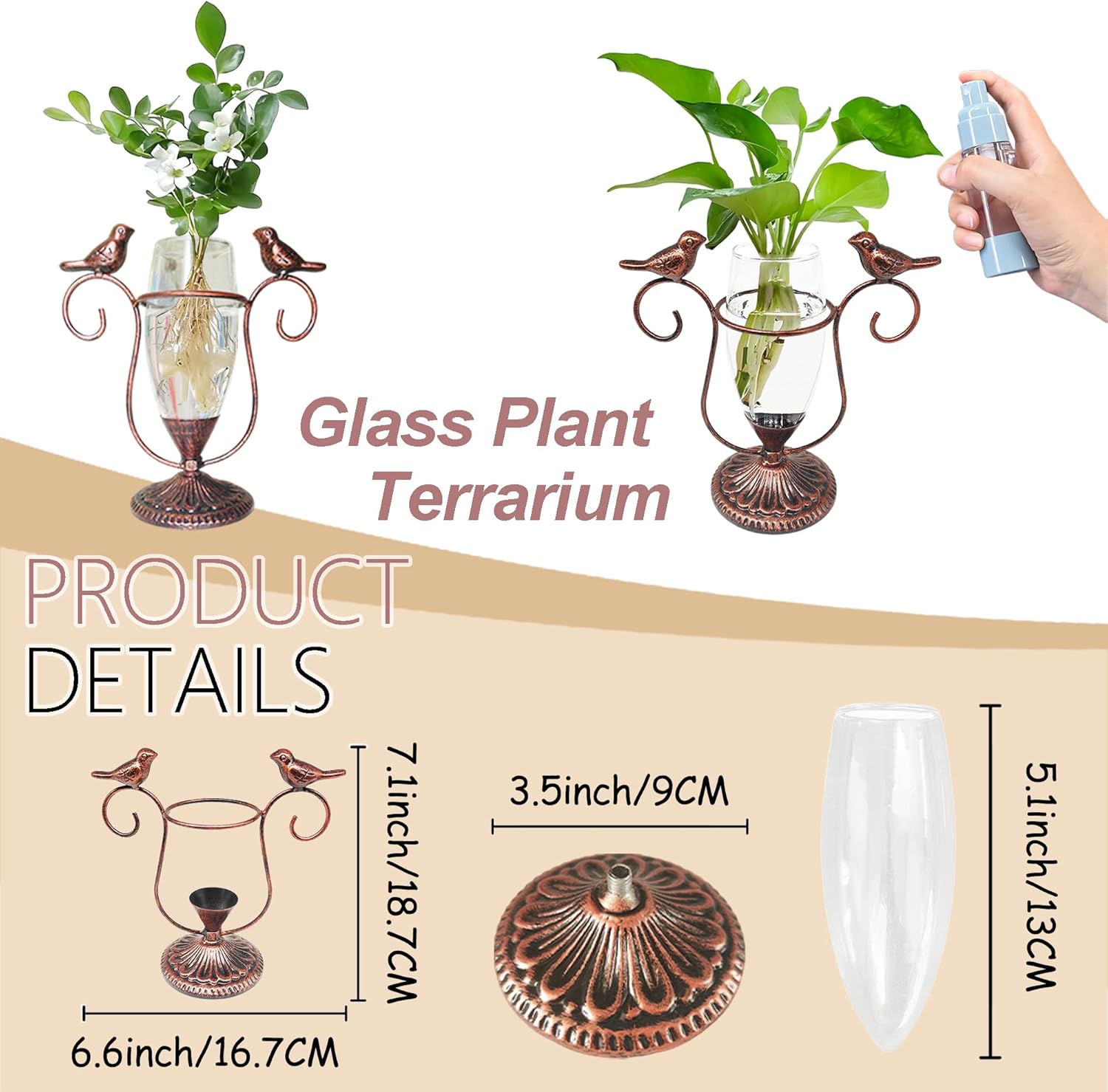 2 Vintage Copper Bird Plant Pr - Propagation Station Vase 评论和价格
