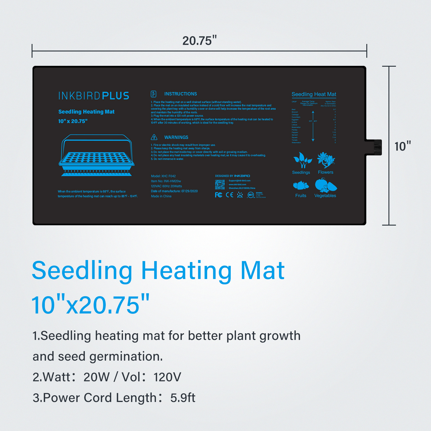 20.75x10CM EU/US/UK/AU Plug Se - Heat Mat Seedling 评论和价格